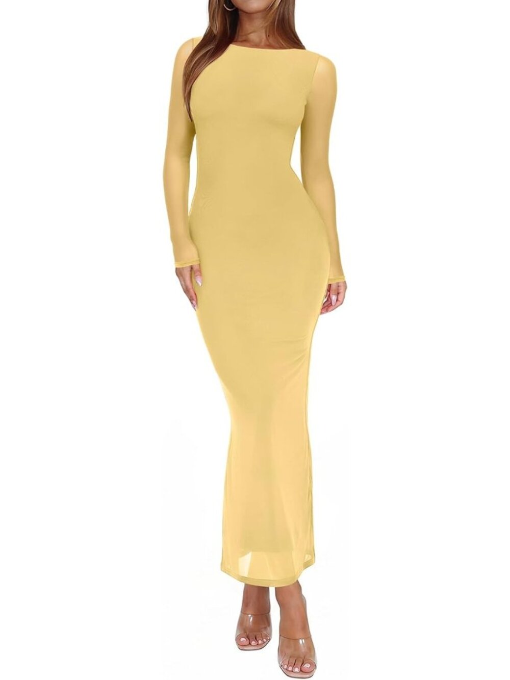 Women's Popcorn Long Sleeve Sexy Floral Bodycon Wedding Guest Maxi Long Dresses